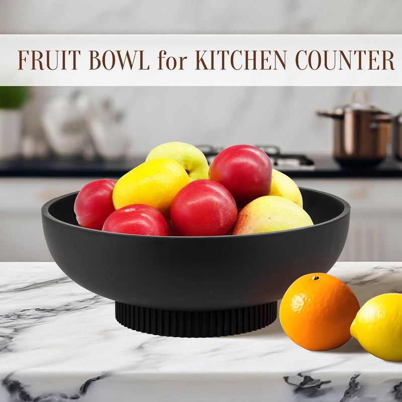 Deobath Large Resin Pedestal Decorative Bowl - Modern Handicraft Bowls for Home Decor - Fruit Bowl for Kitchen Counter - Key Bowl for Entryway Table,Matte Black - Image 3
